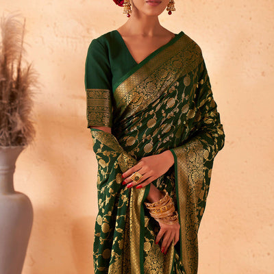 Dark Green Georgette Saree