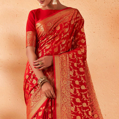 Crimson Red Georgette Saree
