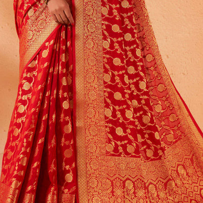 Crimson Red Georgette Saree