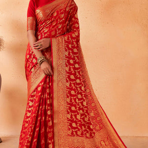 Crimson Red Georgette Saree