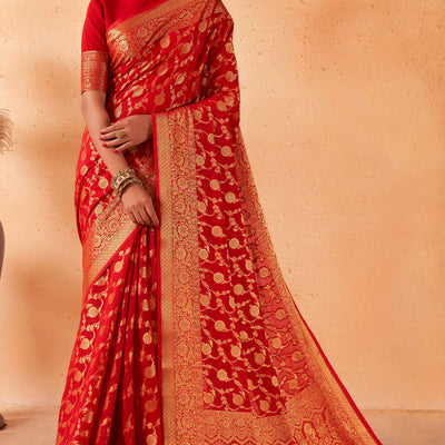 Crimson Red Georgette Saree