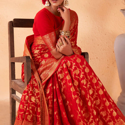 Crimson Red Georgette Saree