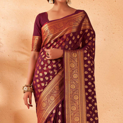 Maroon Garnet Wine Georgette Saree
