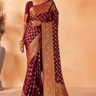 Maroon Garnet Wine Georgette Saree