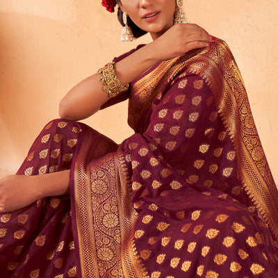 Maroon Garnet Wine Georgette Saree