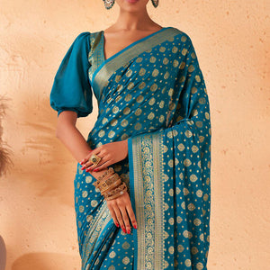 Teal Blue Georgette Saree
