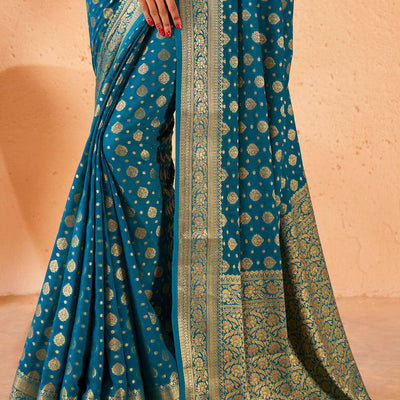 Teal Blue Georgette Saree