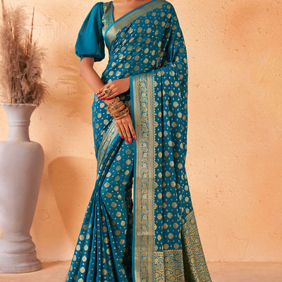 Teal Blue Georgette Saree