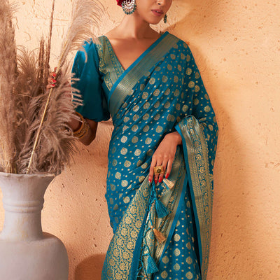 Teal Blue Georgette Saree