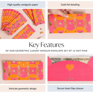 Geometric Luxury Shagun Envelope For Birthdays Set Of 12 Hot Pink