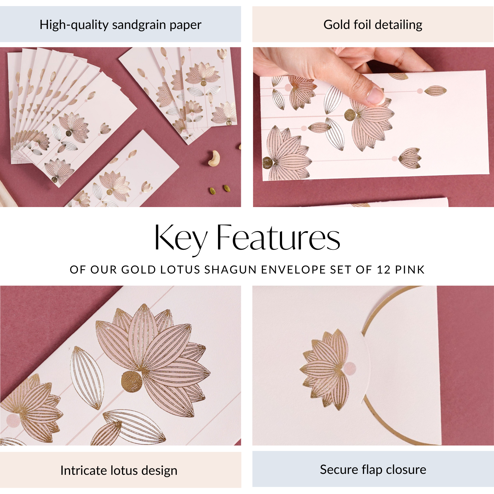 Money Gift Envelope Gold Lotus Set Of 12 Pink