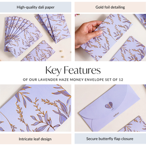 Lavender Leaf Paper Money Envelope For Weddings Set Of 12