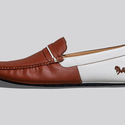 Color Block Loafers : White-Tan