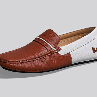 Color Block Loafers : White-Tan