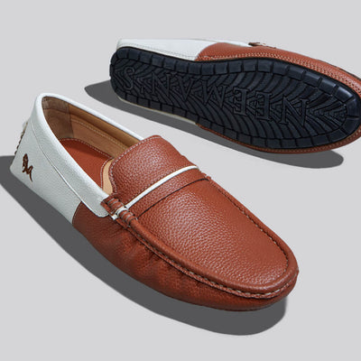 Color Block Loafers : White-Tan
