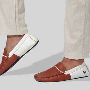 Color Block Loafers : White-Tan