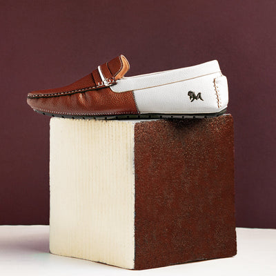 Color Block Loafers : White-Tan