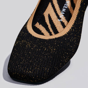 Metallic Square Flats : Black-Gold