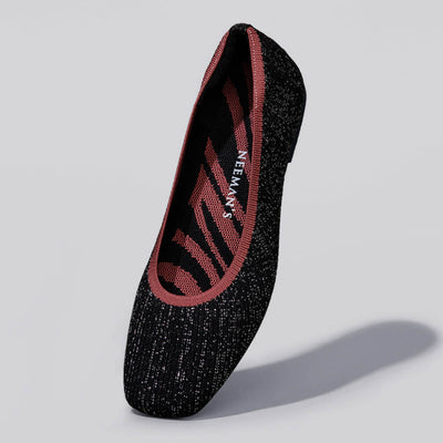 Metallic Square Flats : Black-Pink