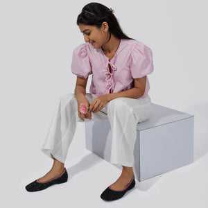 Metallic Square Flats : Black-Pink
