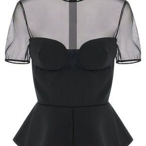 Nensi Dojaka Tailored Bustier With Sheer Neckline Top