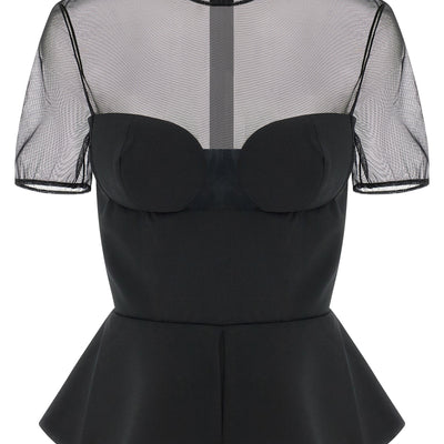 Nensi Dojaka Tailored Bustier With Sheer Neckline Top