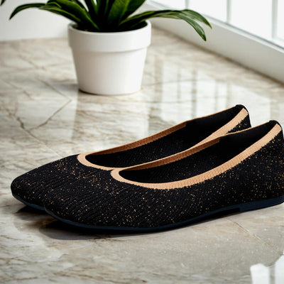 Metallic Square Flats : Black-Gold