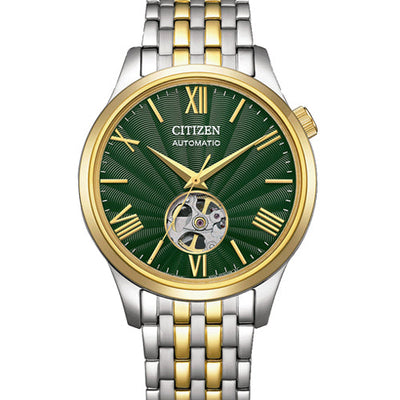 Citizen Mechanical Open Heart Green Dial Men 40mm NH9134-83X