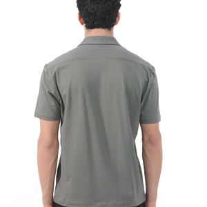 Rare Rabbit Men's Nick Dark Green Cotton Lycra Fabric Cuban Collar Half Sleeves Solid Shirt