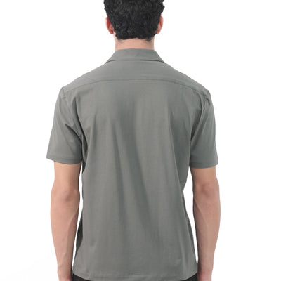 Rare Rabbit Men's Nick Dark Green Cotton Lycra Fabric Cuban Collar Half Sleeves Solid Shirt