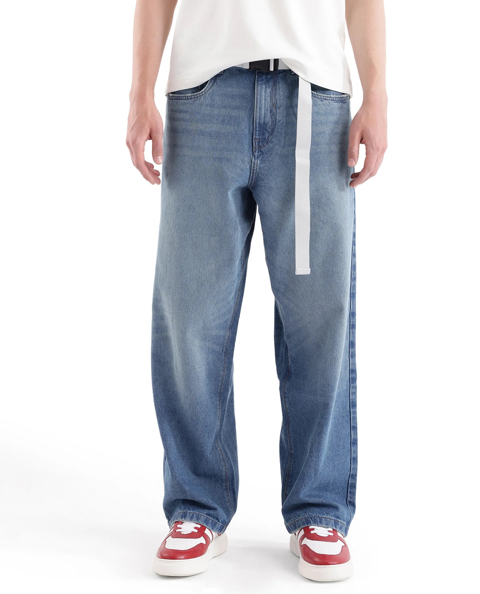 Rare Rabbit Men's Niret Blue Cotton Fabric Plain Jeans