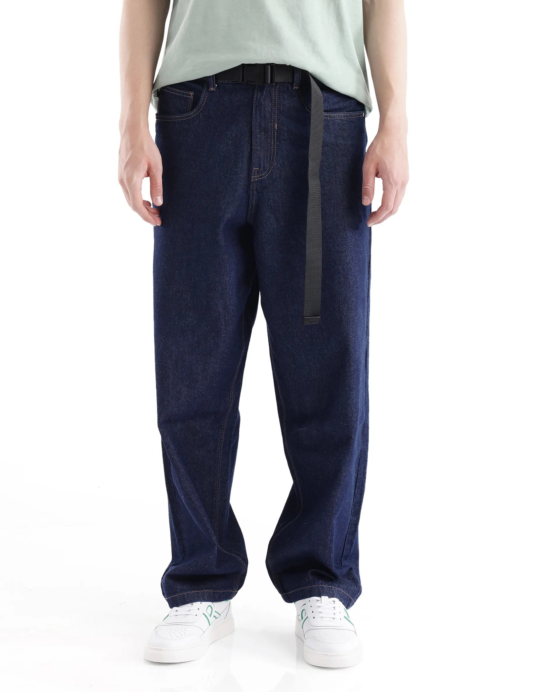 Rare Rabbit Men's Niretor Dark Blue Cotton Fabric Plain Jeans