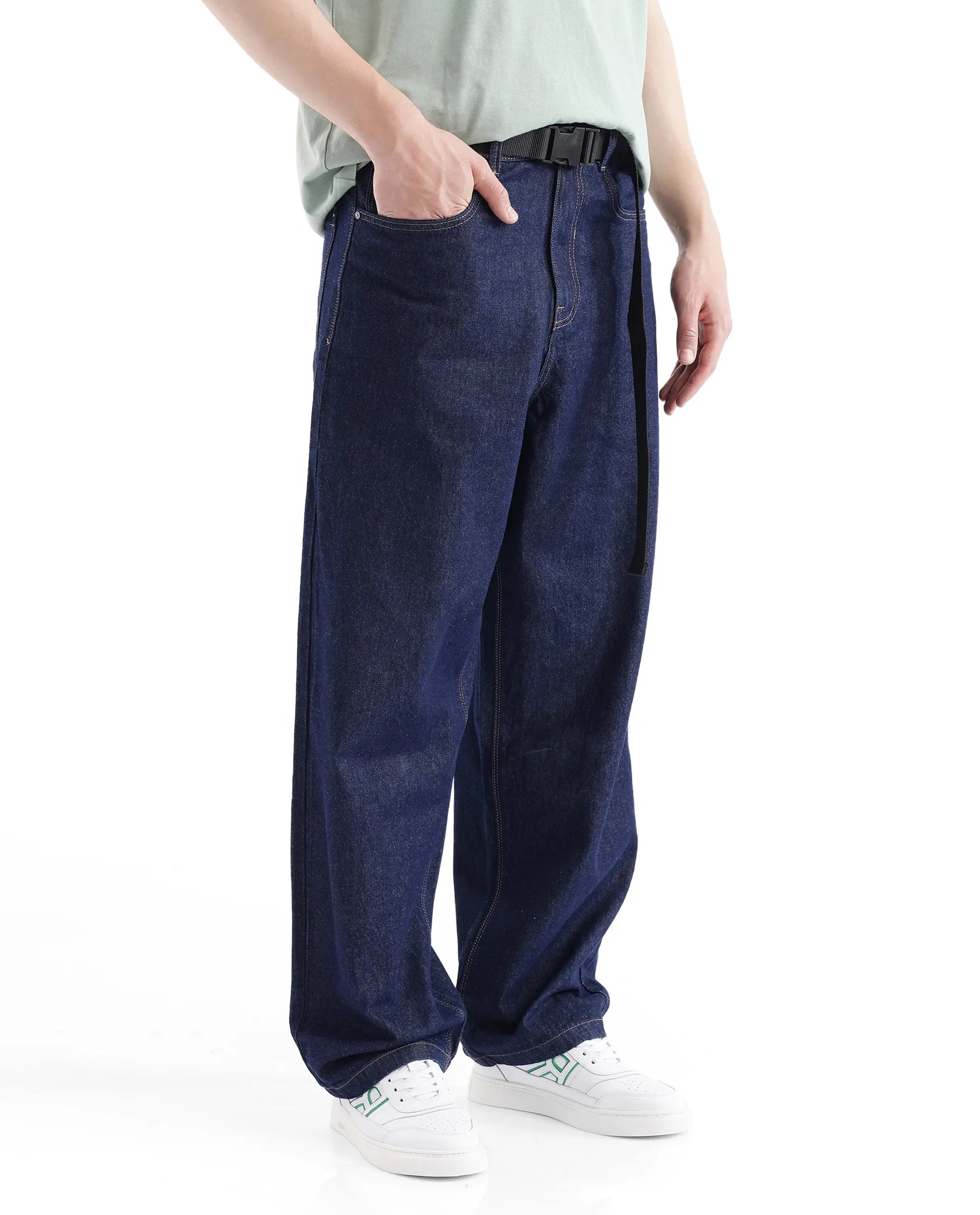 Rare Rabbit Men's Niretor Dark Blue Cotton Fabric Plain Jeans