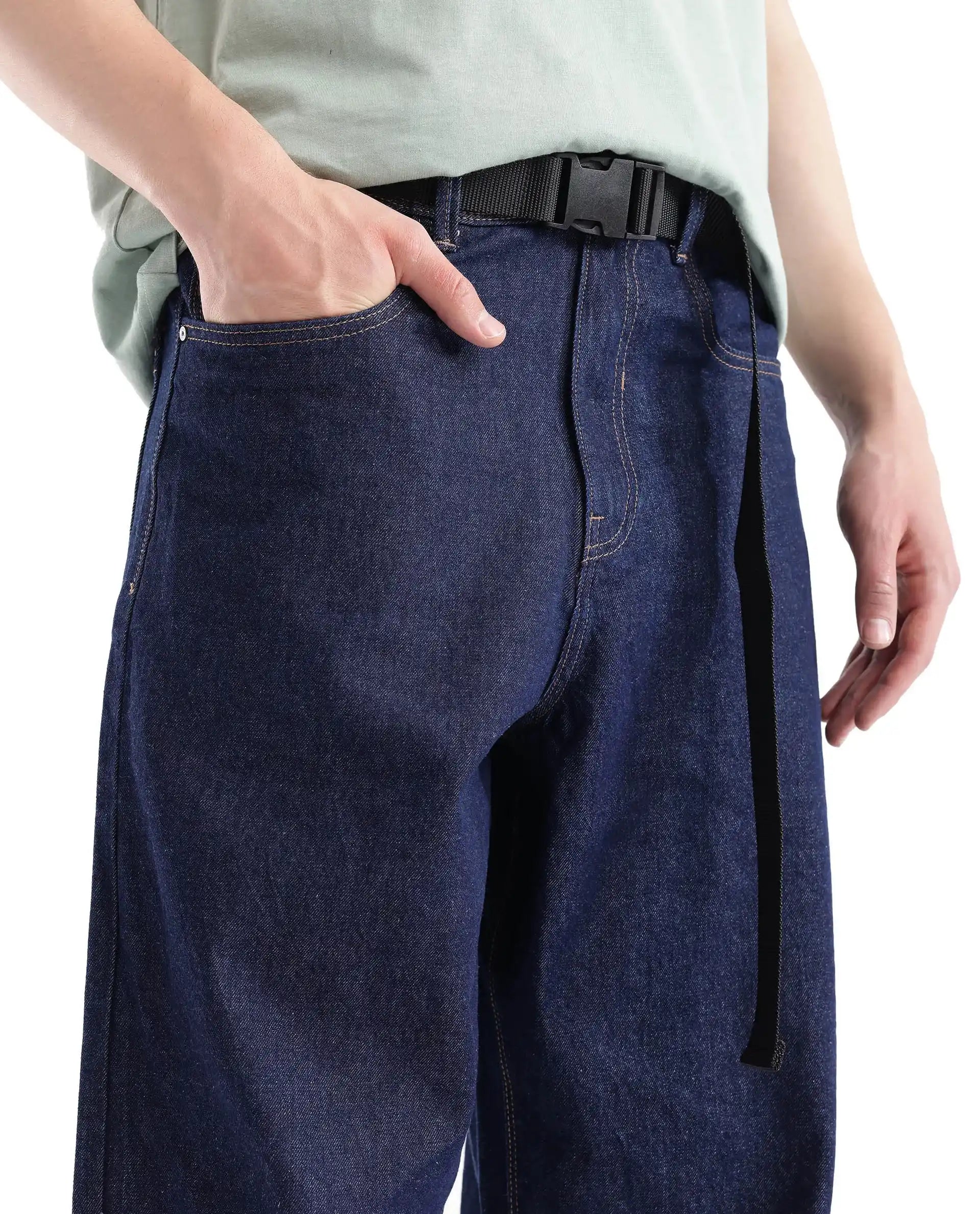 Rare Rabbit Men's Niretor Dark Blue Cotton Fabric Plain Jeans