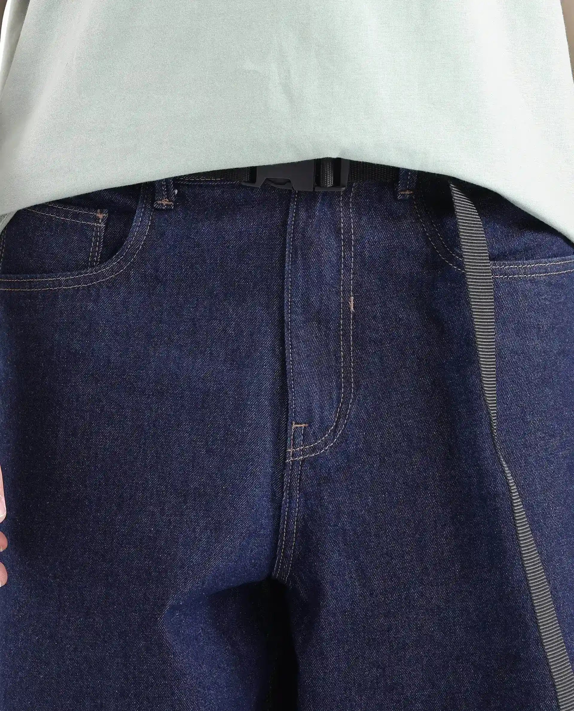 Rare Rabbit Men's Niretor Dark Blue Cotton Fabric Plain Jeans