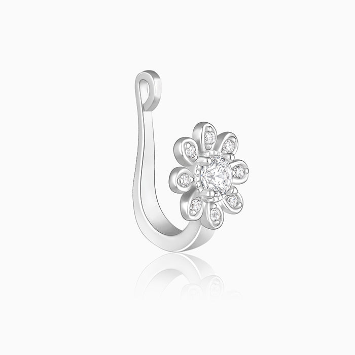 Silver Floral Fantasy Nose Pin (Clip On)