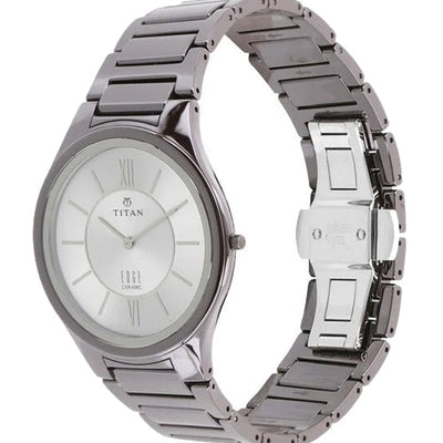 Titan Edge Ceramic Quartz Analog Silver Dial Grey Ceramic Strap Watch For Men 40.5mm NP1696QC02