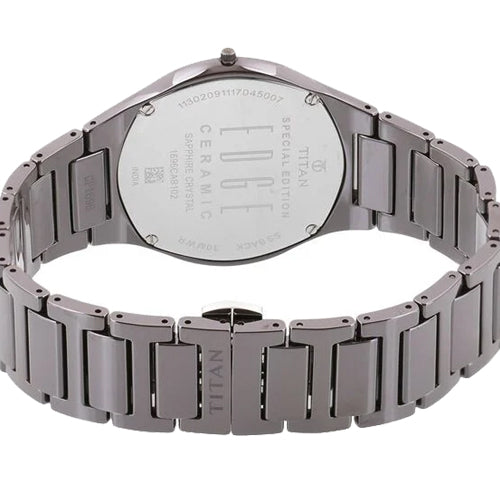 Titan Edge Ceramic Quartz Analog Silver Dial Grey Ceramic Strap Watch For Men 40.5mm NP1696QC02