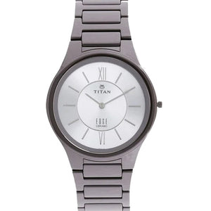 Titan Edge Ceramic Quartz Analog Silver Dial Grey Ceramic Strap Watch For Men 40.5mm NP1696QC02