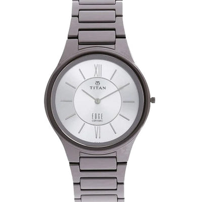 Titan Edge Ceramic Quartz Analog Silver Dial Grey Ceramic Strap Watch For Men 40.5mm NP1696QC02