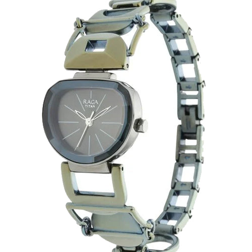 Titan Raga Facets Grey Dial Analog Stainless Steel Strap Watch for Women 22mm NP95119QM01