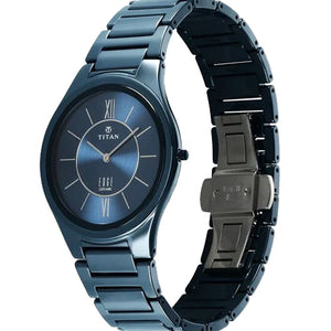Titan Edge Ceramic Quartz in Glossy Electric Blue Dial Watch for Men 40.5mm NR1696QC03