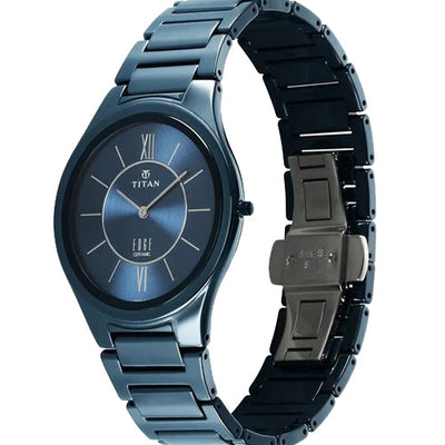 Titan Edge Ceramic Quartz in Glossy Electric Blue Dial Watch for Men 40.5mm NR1696QC03