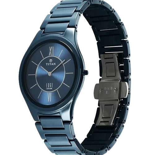 Titan Edge Ceramic Quartz in Glossy Electric Blue Dial Watch for Men 40.5mm NR1696QC03