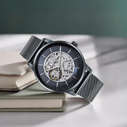 Titan Skeletal Automatic Blue Dial Blue Stainless Steel Strap Watch for Men 44mm NR90110QM01