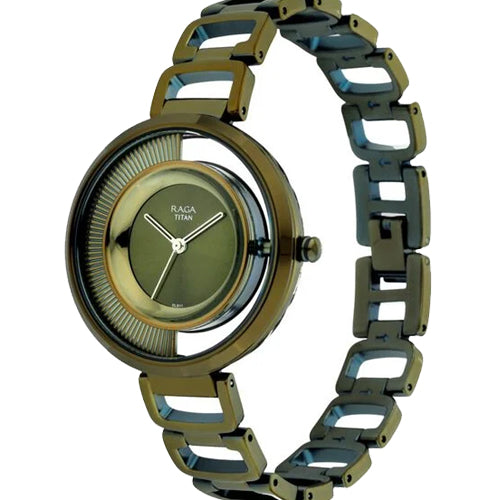 Titan Raga Moments Of Joy Green Dial Women Watch With Metal Strap 35mm NR95140QM01