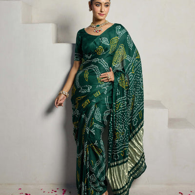 Elegance Bliss Green Silk Bandhani Saree