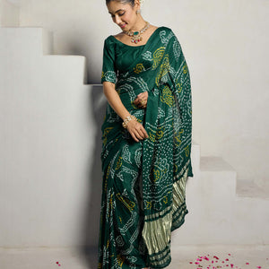 Elegance Bliss Green Silk Bandhani Saree