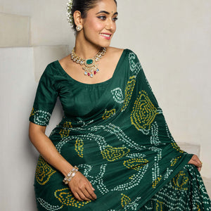 Elegance Bliss Green Silk Bandhani Saree