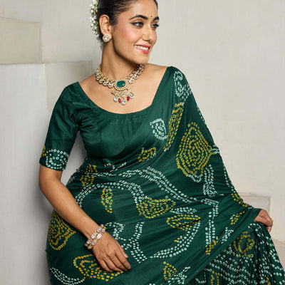 Elegance Bliss Green Silk Bandhani Saree